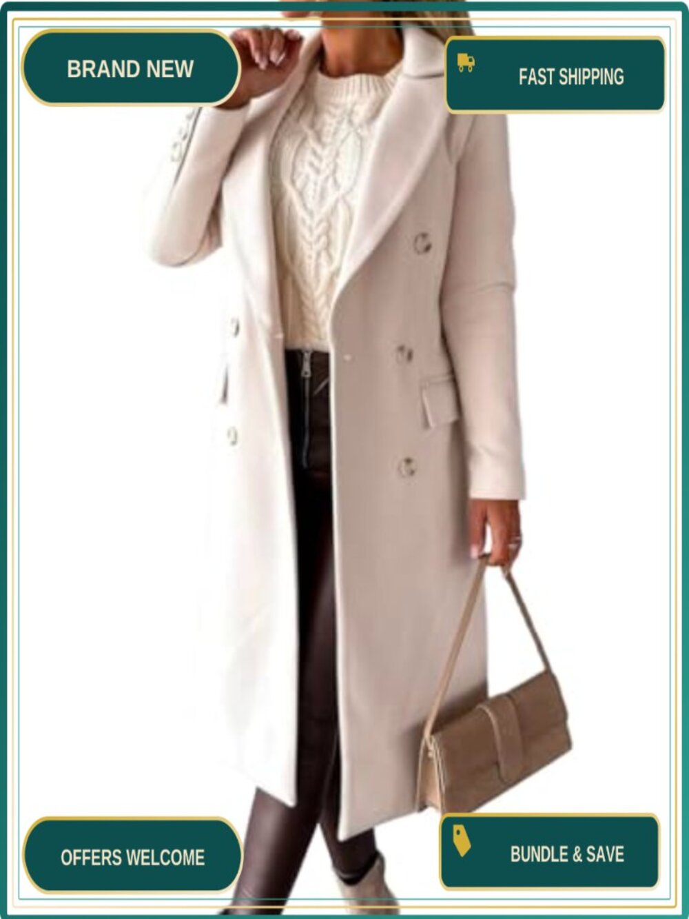 Womens Long Wool Coat Double Breasted Trench Coat Fall Winter